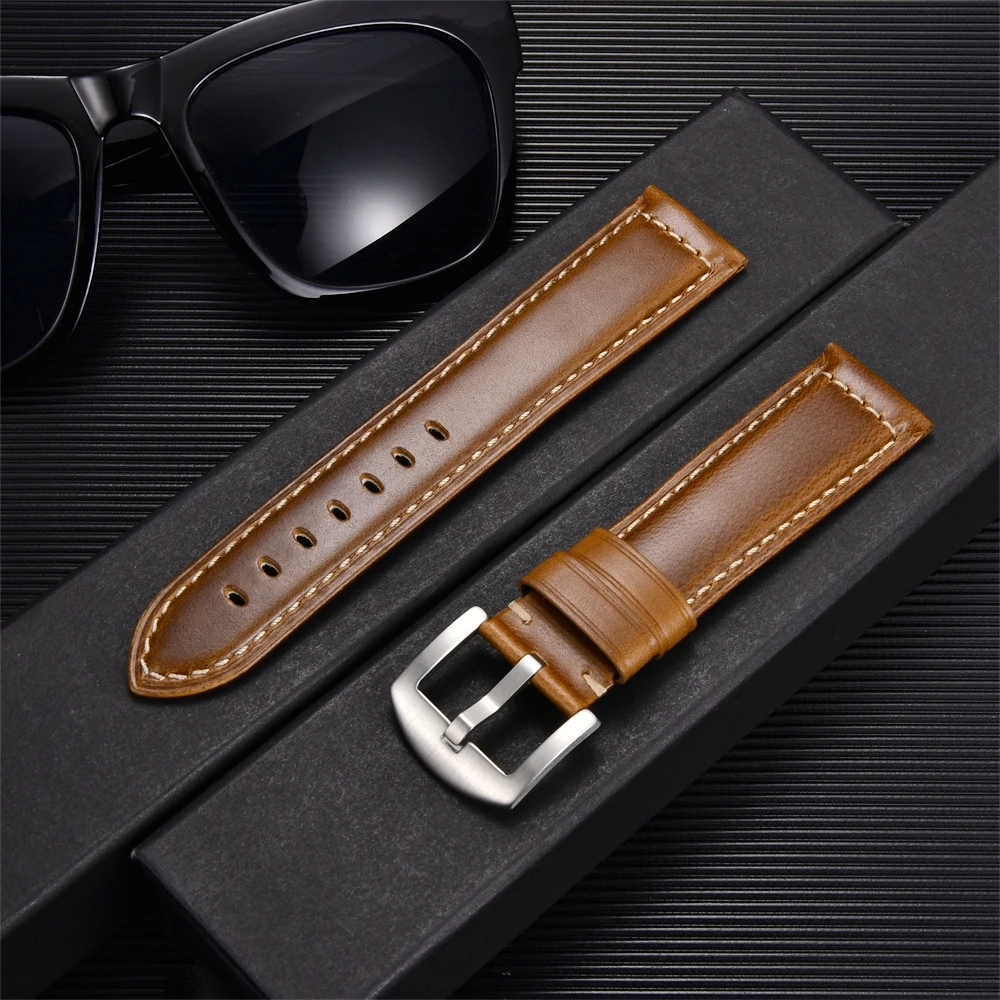 

Ремешок из натуральной вощеной коровьей кожи для наручных часов, удобный деловой браслет с пряжкой из нержавеющей стали для часов, 18 20 22 24 мм
