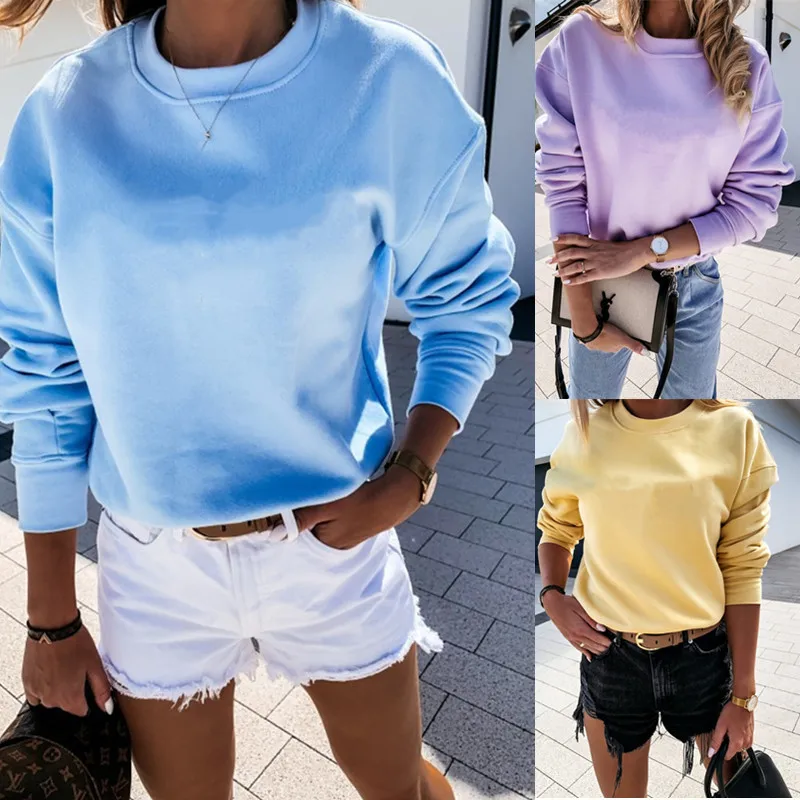 

Autumn solid color simple long sleeve round neck women's casual sweater top