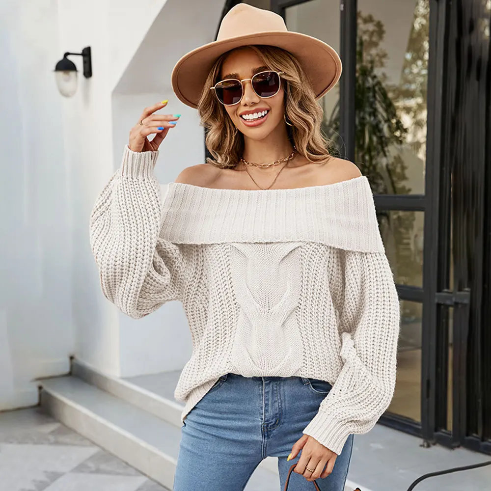 

2022 Fall/Winter Shoulder Sexy Newcord Knitted Sweater Loose Shoulder Sexy Women's Sweater