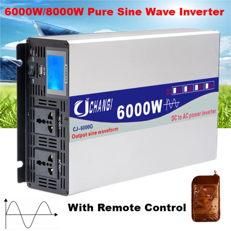 

Pure Sine Wave Inverter DC 12V 24V 48V 60V to AC 110V 220V 50HZ 60HZ 5000W 6000W 8000W Power Converter Multi Function Display
