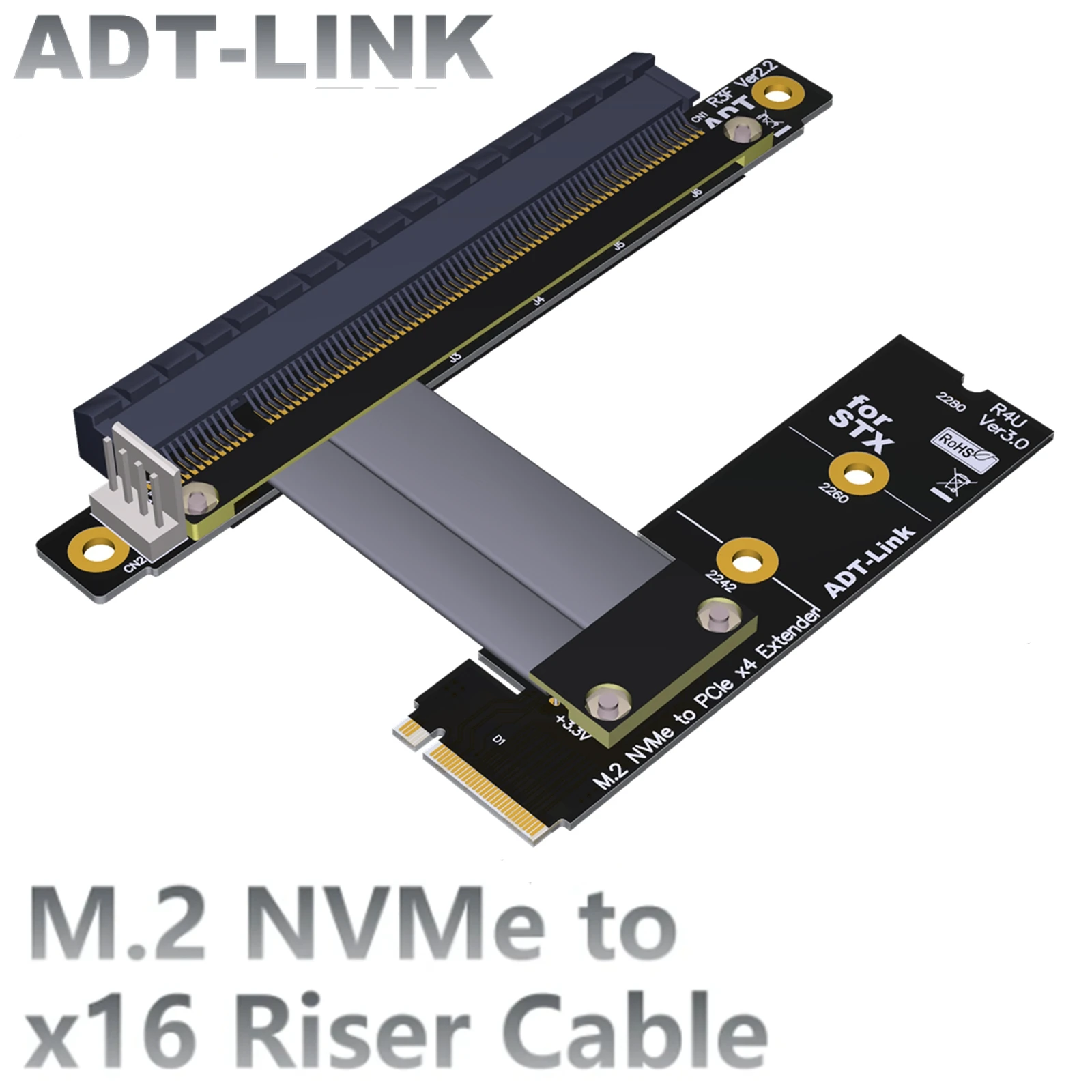 

Адаптер-удлинитель ADT M.2 NVME на PCIe 3,0x16, Jumper M.2 NGFF NVMe STX, кабель-удлинитель для материнской платы M2 на X16