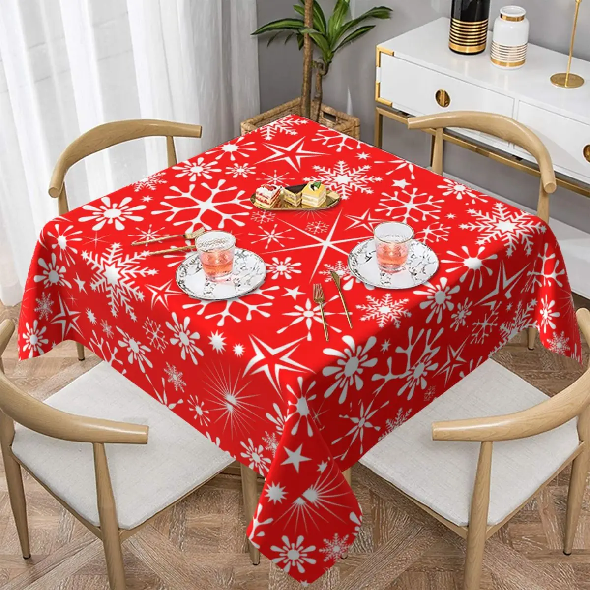 

Christmas Red Snow Table Cover Universal Rectangular Fitted Tablecloth Protector for Wedding Banquet Party