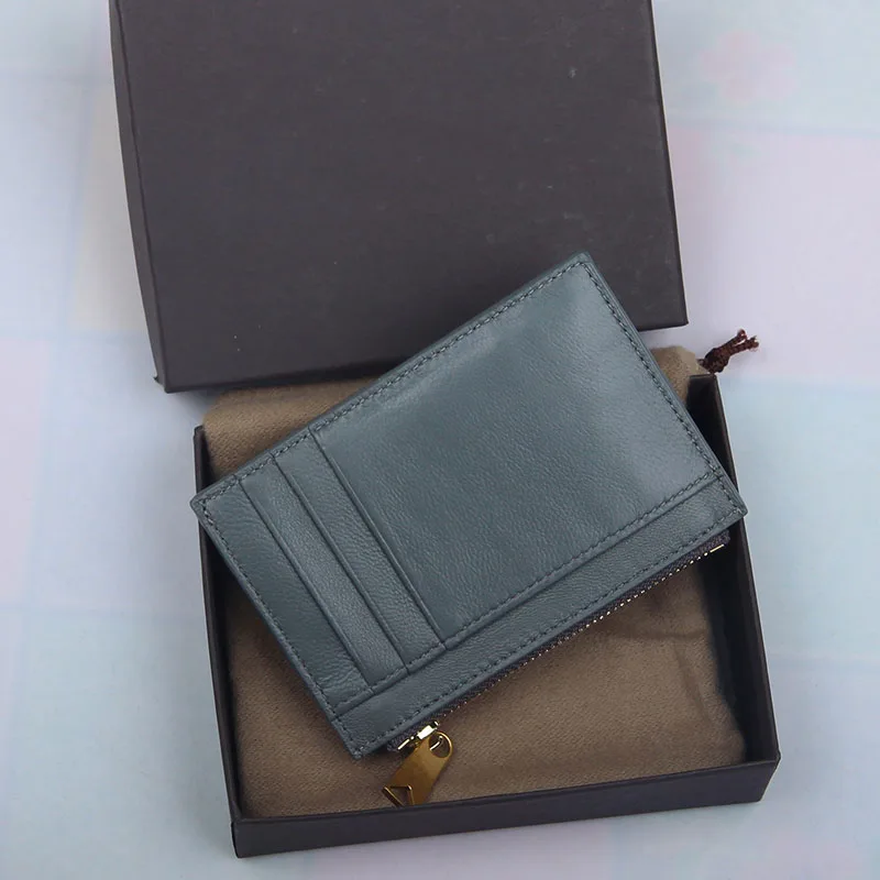 Men Card Holder Leather Wallet Sheepskin Bank Cardholder Fashion Zipper Short Purse Luxury Male Bag Credit Case Money Clip