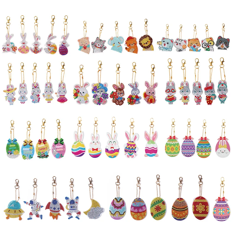

5pcs DIY Diamond Painting Easter Egg Space Keychain Double Sided Special Shaped Drill Mosaic Kit Drawing Key Ring Pendant