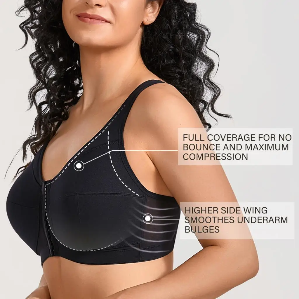 Women's Wirefree Full Figure Cotton Posture Front Closure Bra Plus Size Back Support Non-padded