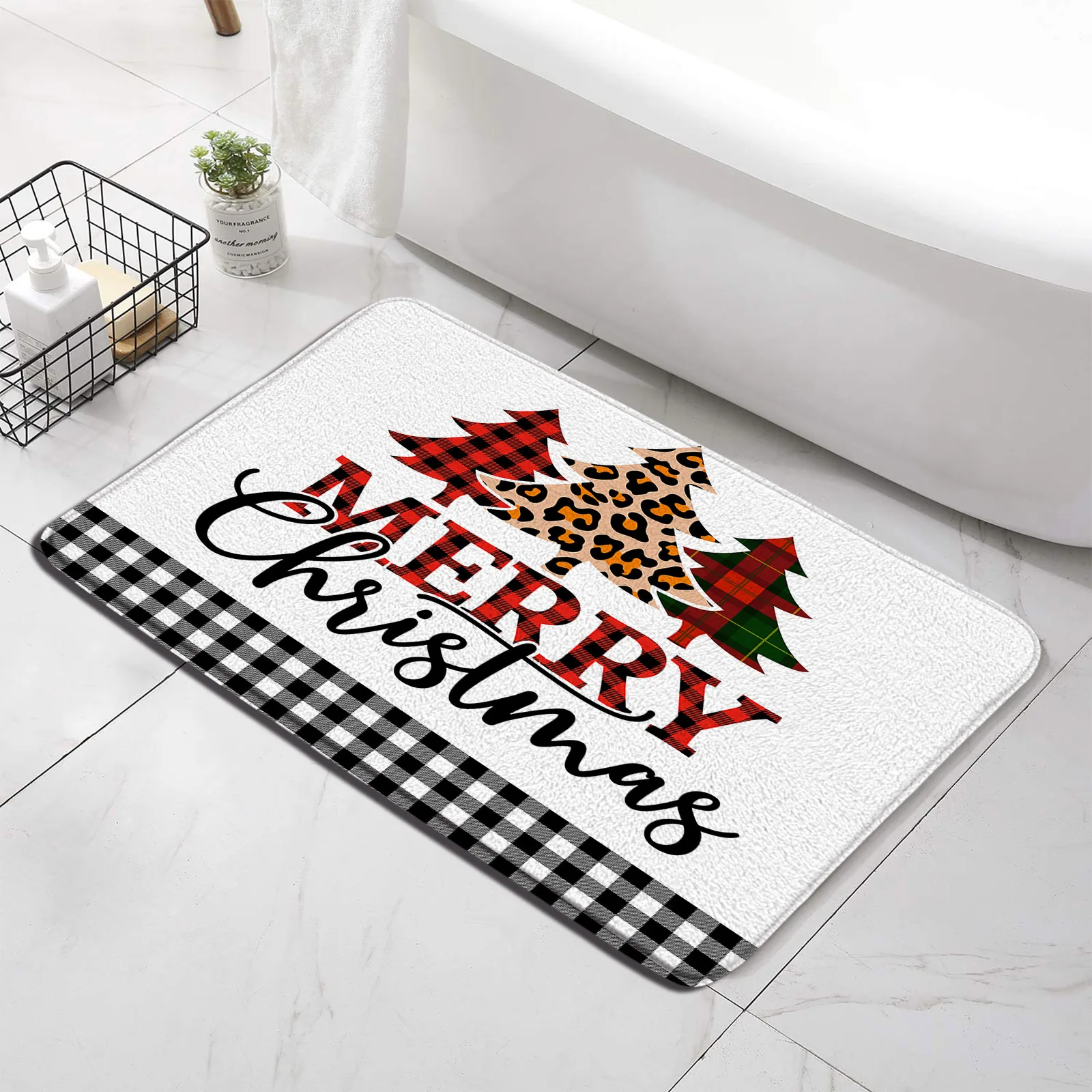 Рождественский коврик для ванной красного черного буйвола шашки сосны