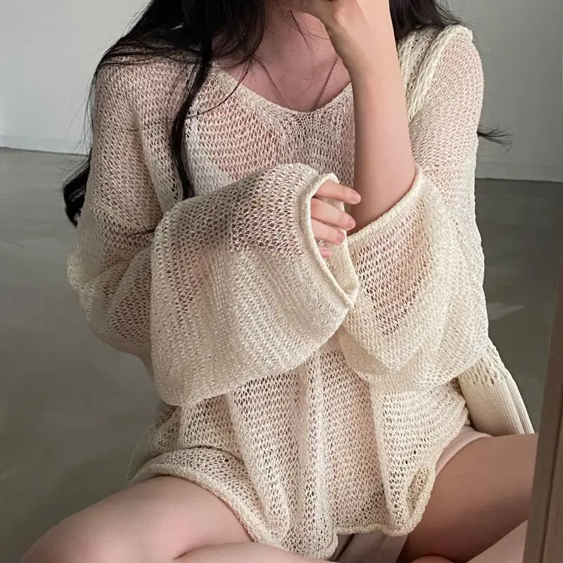 

Lazy Style Full Sleeves Jumpers Tops Hollow Out Sexy Women Fashion Casual Streetwear Chic Femme Sweaters Pullovers sweater mujer