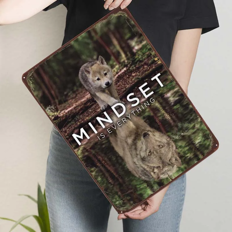 Оловянная вывеска Mindset Is Everything с волком мотивационный постер ретро металлические