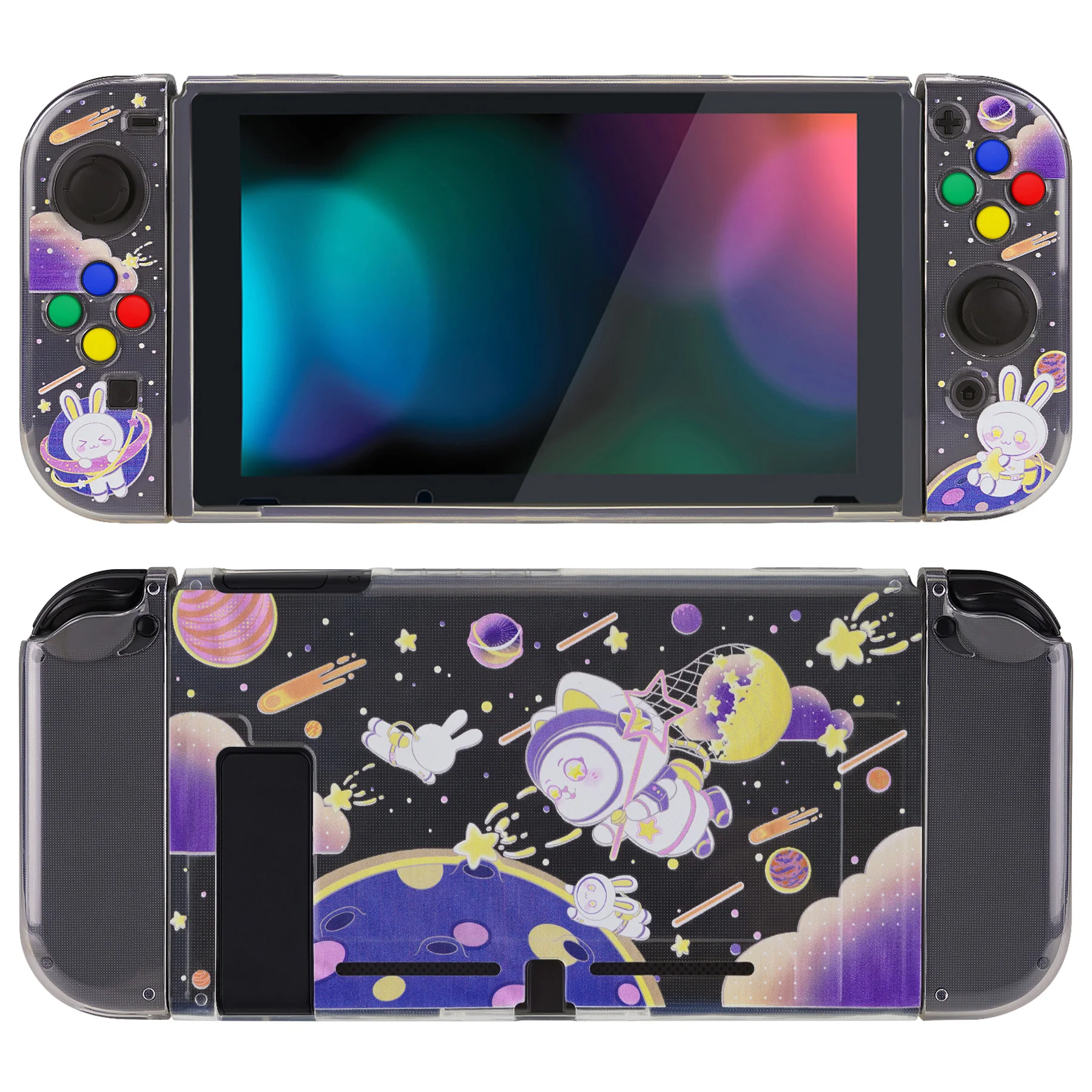 Прозрачный защитный чехол PlayVital для Nintendo Switch с крышкой кнопки направления ABXY-Space