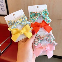 2 pcsset floral pattern solid color barrettes bow sweet floral bow hair clips children hairpins korean style kids headdress