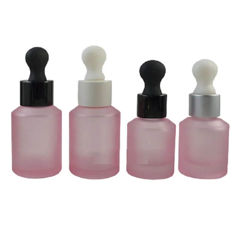 

15ml 30ml Frosted Pink Glass Refillable Bottle Cosmetic Packaging Container Empty Essence Emulsion Rubber Dropper Vials 15pcs