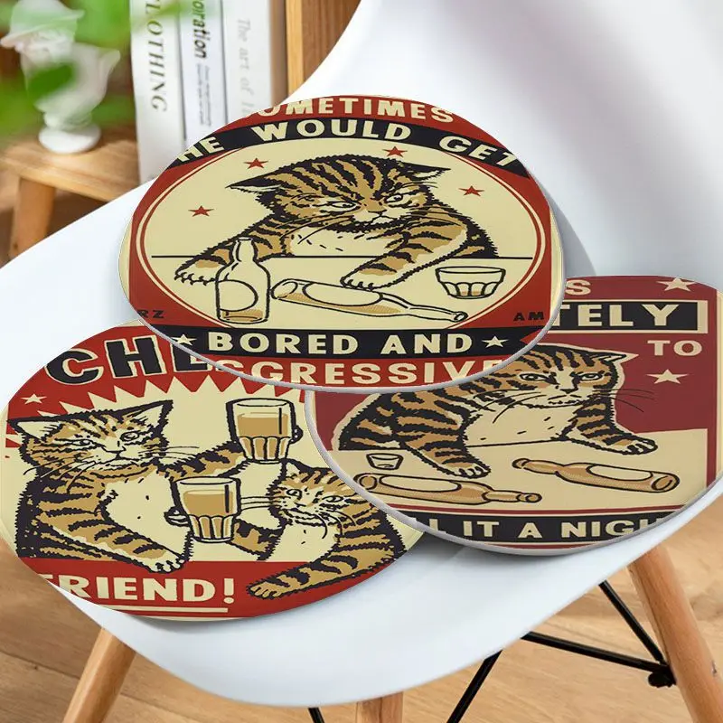 

Everybody Cheers Drunk Dinner Pet Cat Nordic Printing Dining Chair Cushion Circular Decoration Seat For Office Desk Sofa Cushion