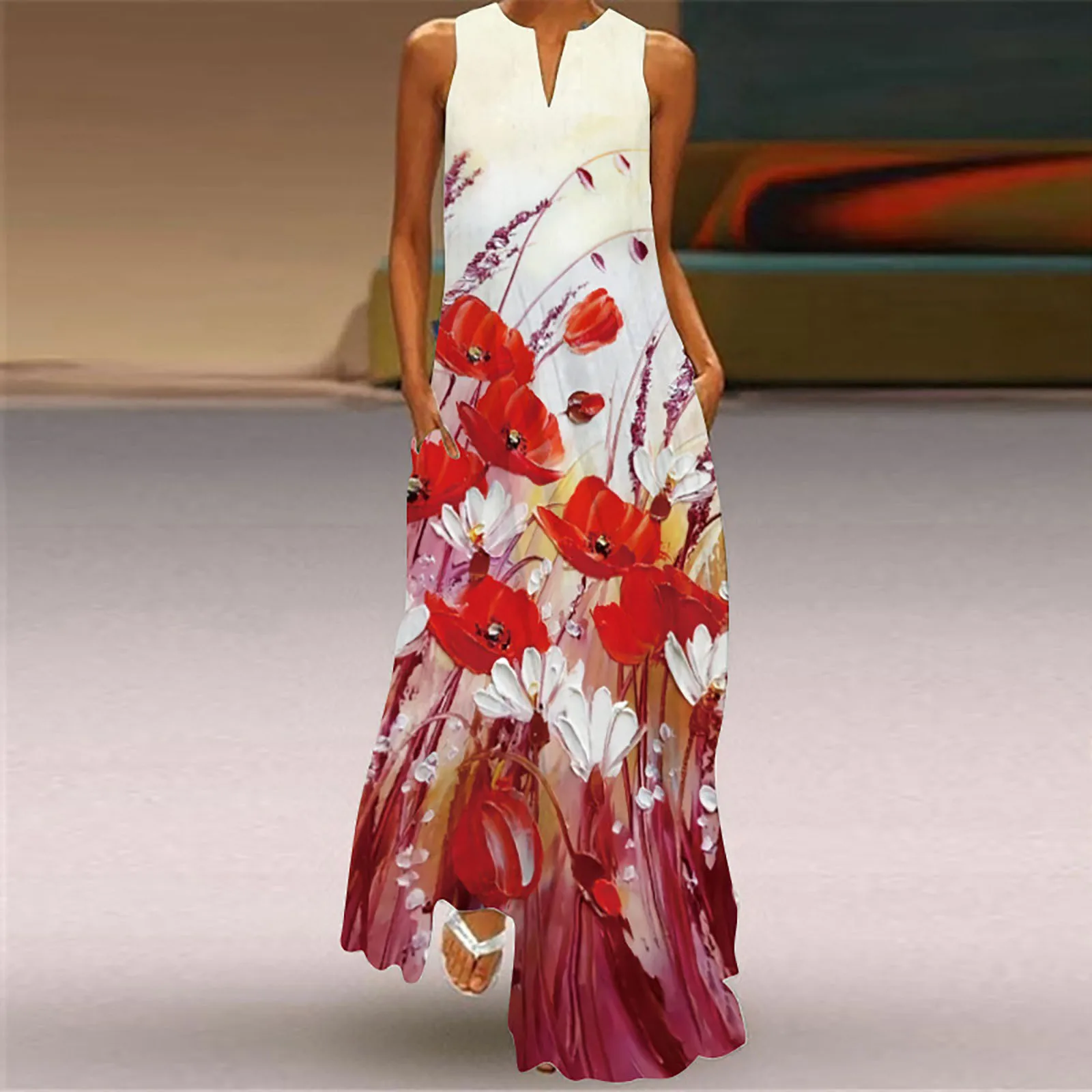 

Women Elegant Dresses Long Party Dress with Floral Pattern Prom Dresses 2022 Harajuku Sleeveless Maxi Dress Holiday Sundress
