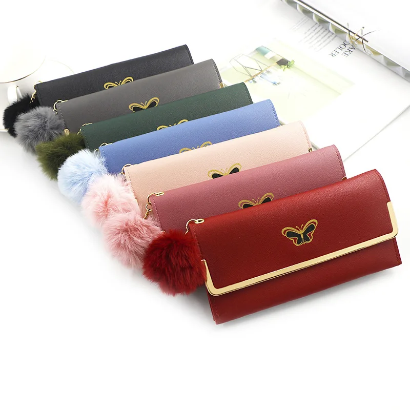 

Длинный кошелек с бантом для женщин, дамская сумочка с помпоном для волос, многослойный модный Дамский саквояж для покупок, повседневный де...