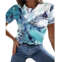 womens t shirt 3d printing painting t shirt landscape 2022 summer round neck new oversized female clothing 6xl ladies t shirts