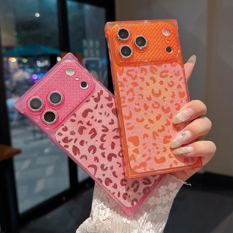 Фото Блестящий чехол с леопардовым принтом для iPhone 17 16 15 14 Plus 13 12 11 Pro Max, противоударный, квадратный, с защитой от падений №1