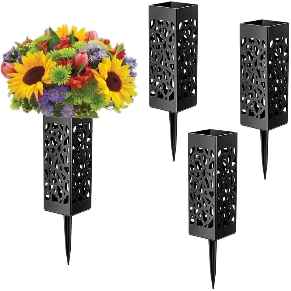 

2/4Pcs Cemetery Cone Vases Headstone Gravestone Flower Holder Memorial Tombstone Decorations Floral Containers With Stakes