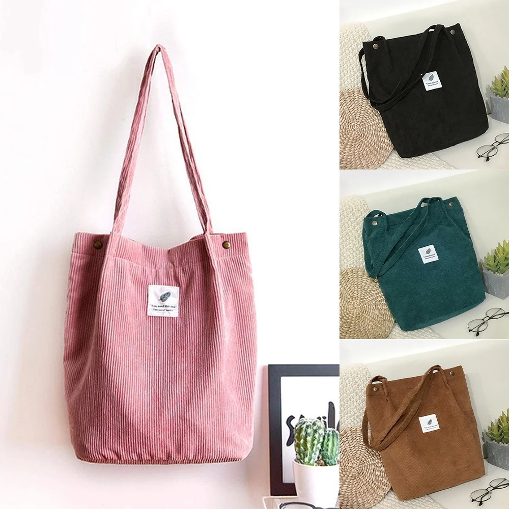 

2023 Corduroy Shoulder Bag for Women Cotton Cloth Handbag Solid Color Eco Shopping Orangnizer Reusable Large Shopper Totes Bags