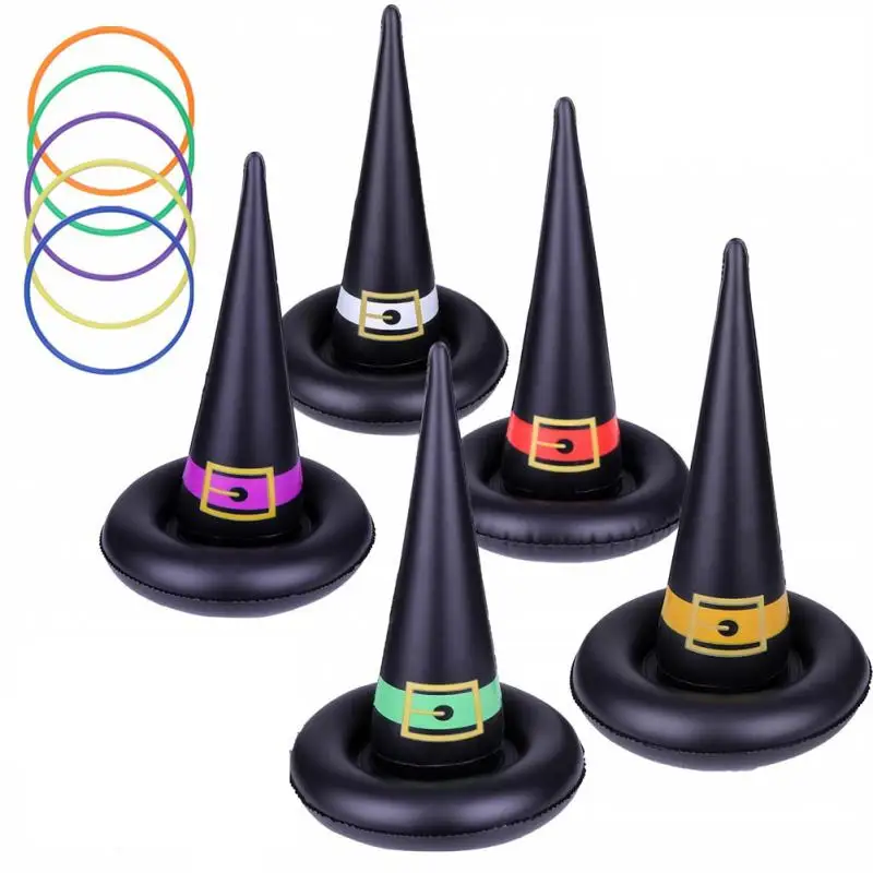 

Environmentally Friendly Ring Toss Game Halloween Toss Game Reusable Plastic Ring Air Pump Portable Inflatable Witch Hat