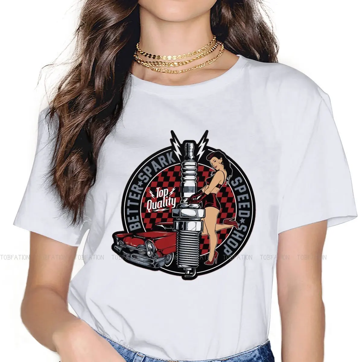 Pin Up Girl Speed Shop-camisas Retro Rockabilly para mujer, camisa de estilo coreano de gran tamaÃ±o, Blusas Kawaii Vintage para mujer