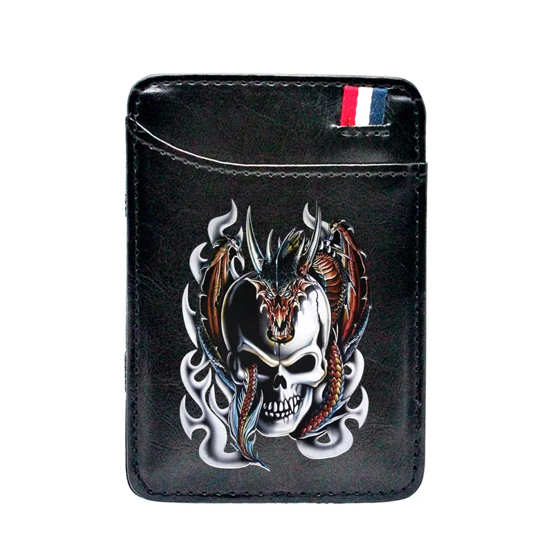 

Black Fashion Steampunk Dragon Skull Printing Leather Magic Wallets Classic Men Women Money Clips Card Purse Cash Holder