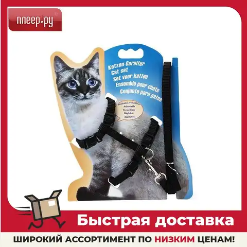 Набор для кошек Petsy QCO-011, black, шлейка, поводок