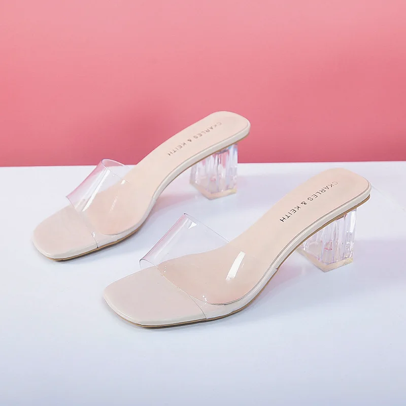 

Crystal Clear Transparent Slippers Female Shoes Middle Heels Comfortable New Summer Women Shoes Woman Fashion Cool Mules Slides