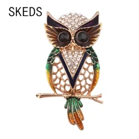 skeds cute owl rhinestone crystal brooches for women animal bird enamel pin luxury lady fashion dress accessories brooch jewelry