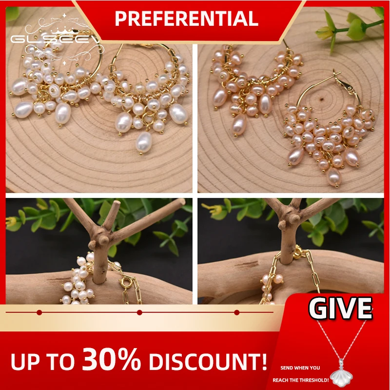 

GLSEEVO Natural Pink Small Pearls Bracelet Earring Set Woman Luxury Fashion Customizable Accessories Wedding Bride Party Gift