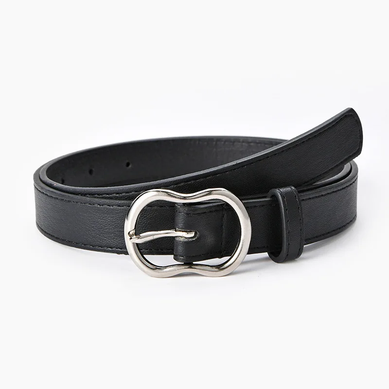 

GOOWAIL Fashion Female Solid Color Waistband Side Silver Buckle Jeans Belts For Women Luxury Brand Ring Pin Buckle Waist Belt