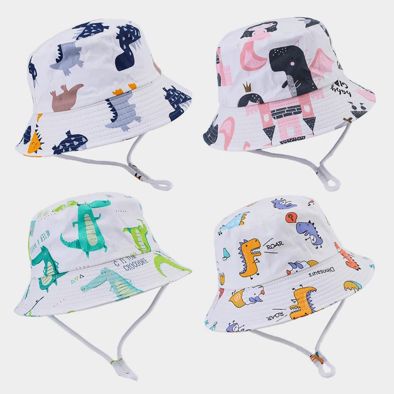 Spring Summer Kids Bucket Hat Cartoon Cute Baby Sun Hats Boys Girls Outdoor Windproof Beach Fishing Cap