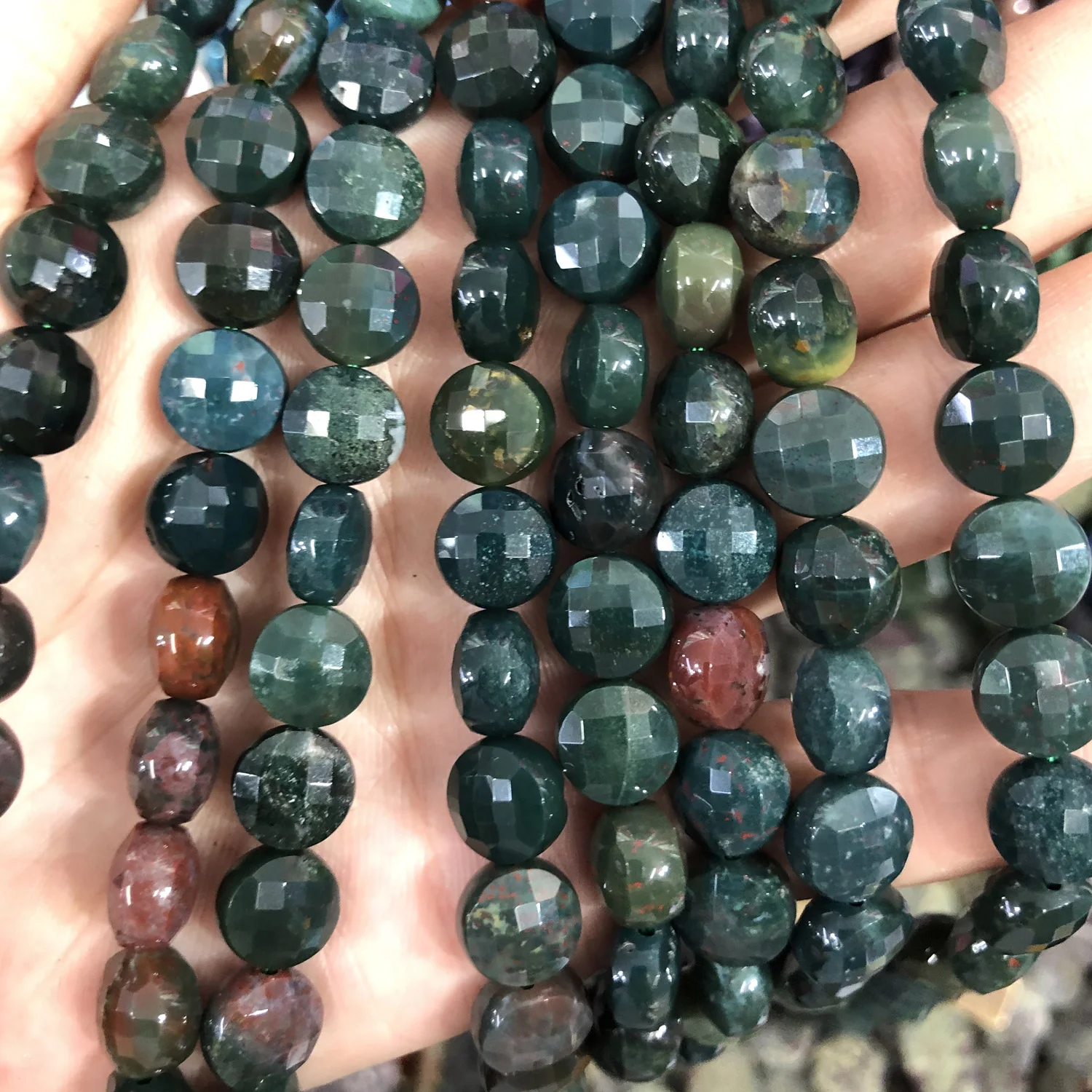 

Bloodstone Coin Faceted Beads Natural Stone Beads 8mm 10mm 15''