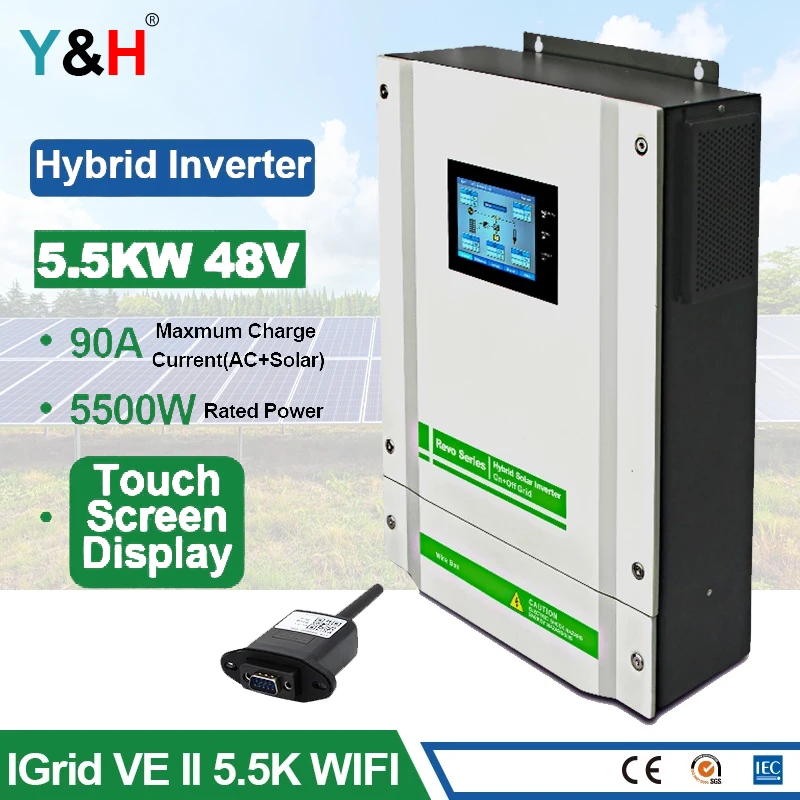 

Y&H 5.5KW Hybrid Solar Inverter 220V 48V 450Vdc PV Input 90A MPPT Solar Charger Grid Tied Touch Screen With CT Sensor