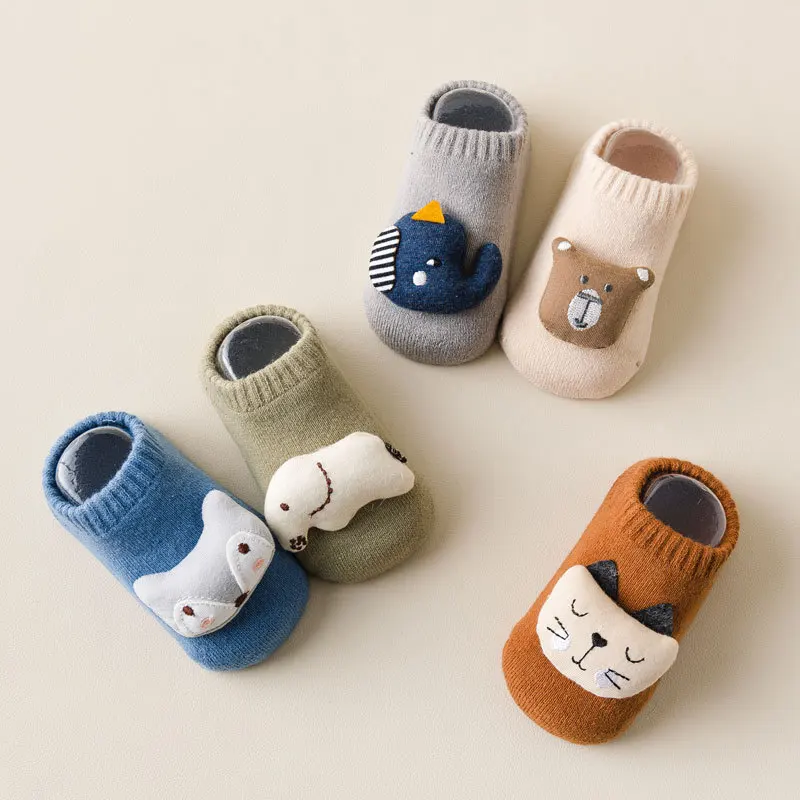 

Cotton Baby Boys Girls Socks Rubber Anti Slip Floor Socks Cartoon Infant Kids Animal Socks Winter Autumn Thicken Warm Shoes