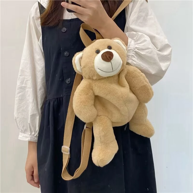 Plush bear doll backpack casual personality Cute cartoon backpack Kids Shoulder Bag Kawaii School bag Small Fluffy Bag Toys