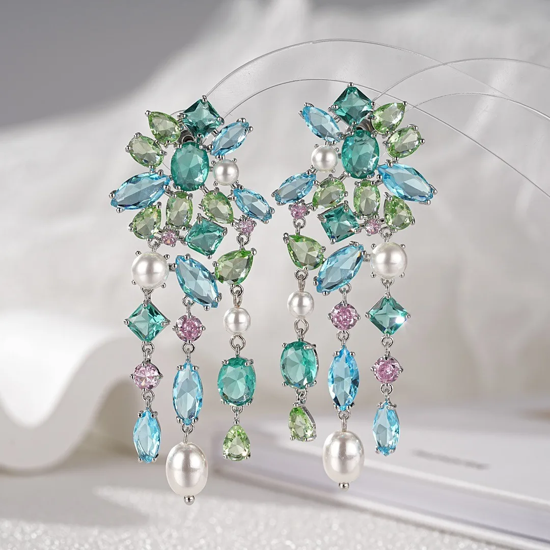 

Spring New Gema Exquisite Fashion Jewelry Crystal Bracelet Necklace Earrings Set Women Party Jewelry