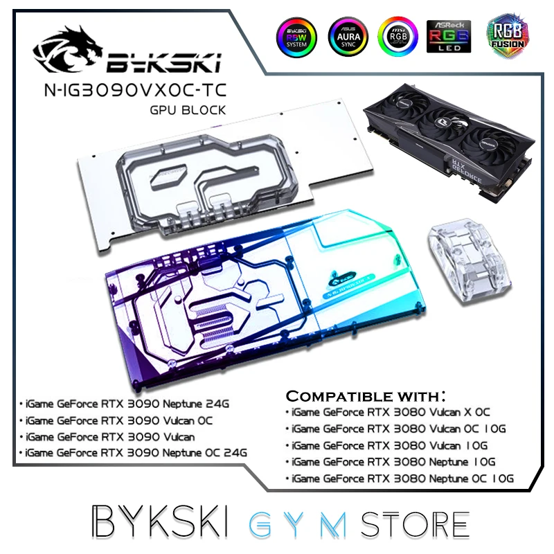 Bykski-Bloque de placa trasera activa GPU para iGame RTX 3080/3090, Vulcan/Neptune X OC, Memoria (VRAM), N-IG3090VXOC-TC enfriador VGA Doble