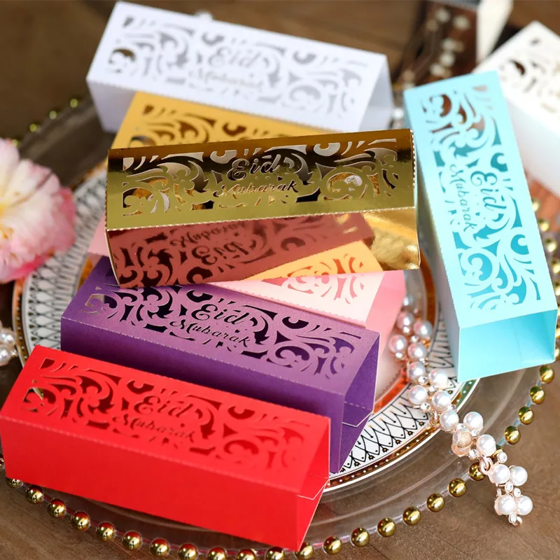 

5/50/100pcs Happiness Ramadan Eid Mubarak Favor Boxes Candy Dragee Box Party Favors Eid Mubarak Goodie Chocolates Biscuit Boxes