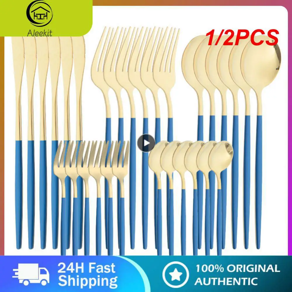 

1/2PCS MirrorGold Cutlery Sets Kitchen Tableware Stainless Steel Knife Forks Spoons Silverware Home Flatware Set Dinnerware Set