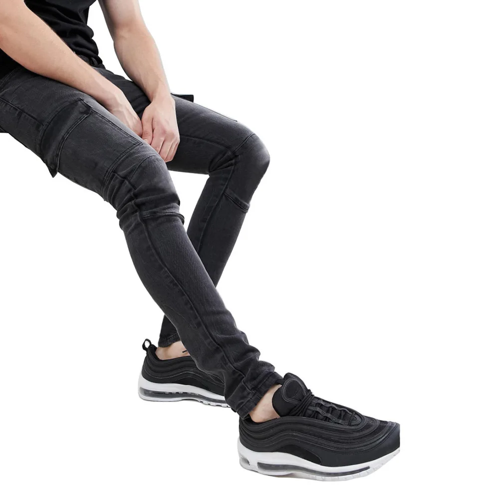 Retro Multi-Pocket Cargo Slim Fit Cotton Elastic Joggers Fashion High Street Wear Washed Old Men'S Pencil Jeans Size 29-38