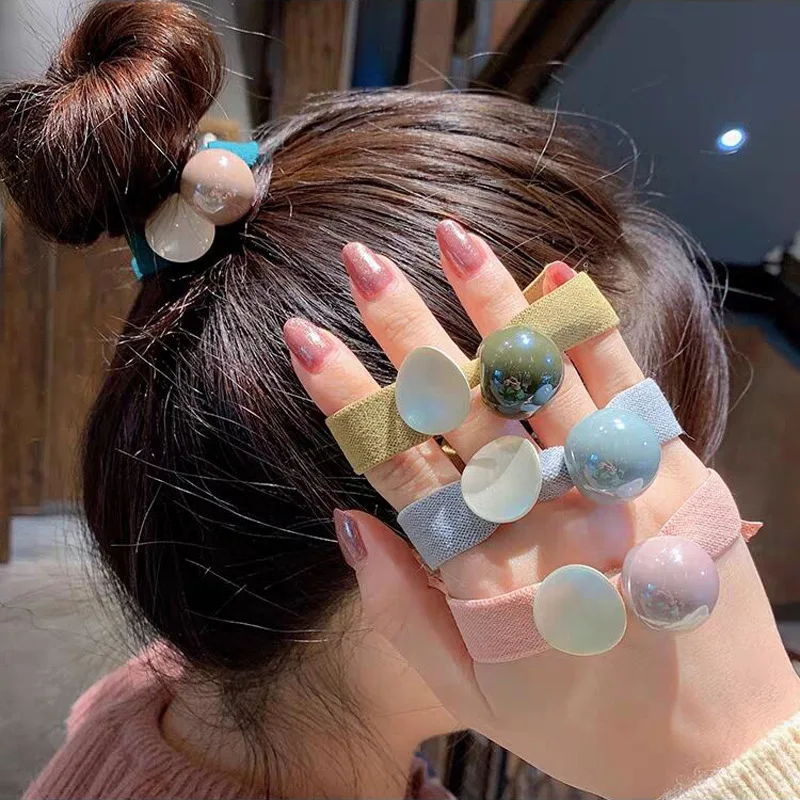 

1PC Woman Acrylic Ball Hair Ties Colorful Scrunchies Ponytail Headwear Girls Elastic Hairband Rubber Rope