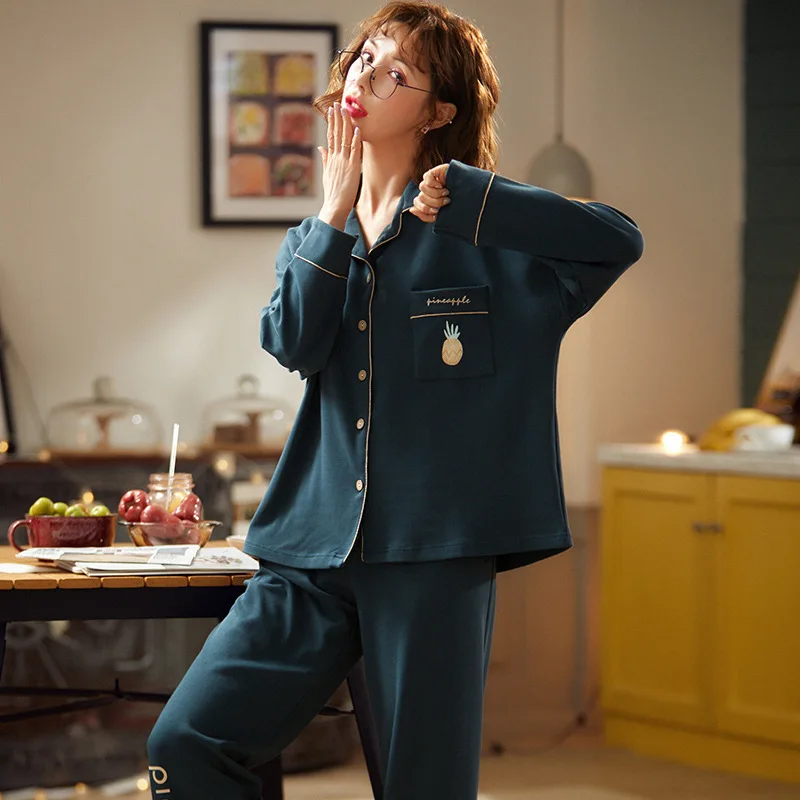 

Зимние женские пижамные комплекты, хлопковая повседневная одежда для сна с отложным воротником, кардиган, одежда для сна, женская одежда дл...