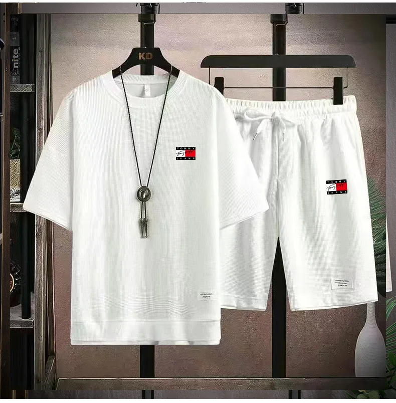 2023 Summer Fashion Harajuku Versatile Art and Fashion Trend Men's New Split Shorts Short Sleeve T-shirt Casual Set