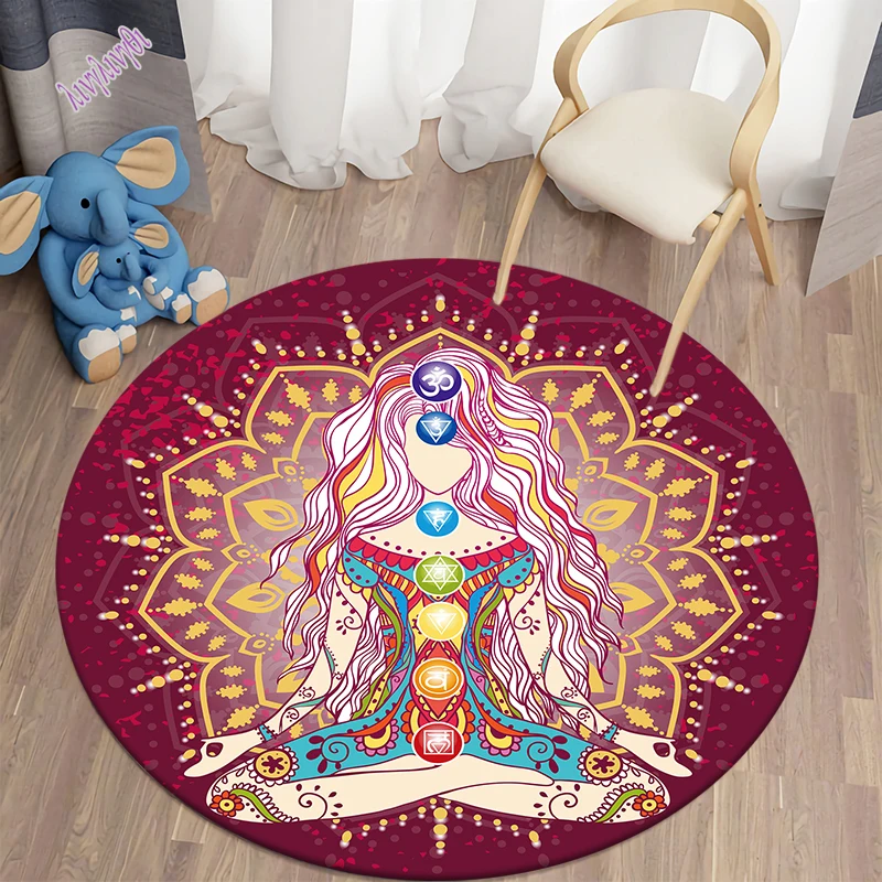 

Chakra Printed Round Carpet Camping Picnic Mats Anti-Slip Rug Yoga Mat E-sports Carpet Sofa Decoration Area Rug Fans gift