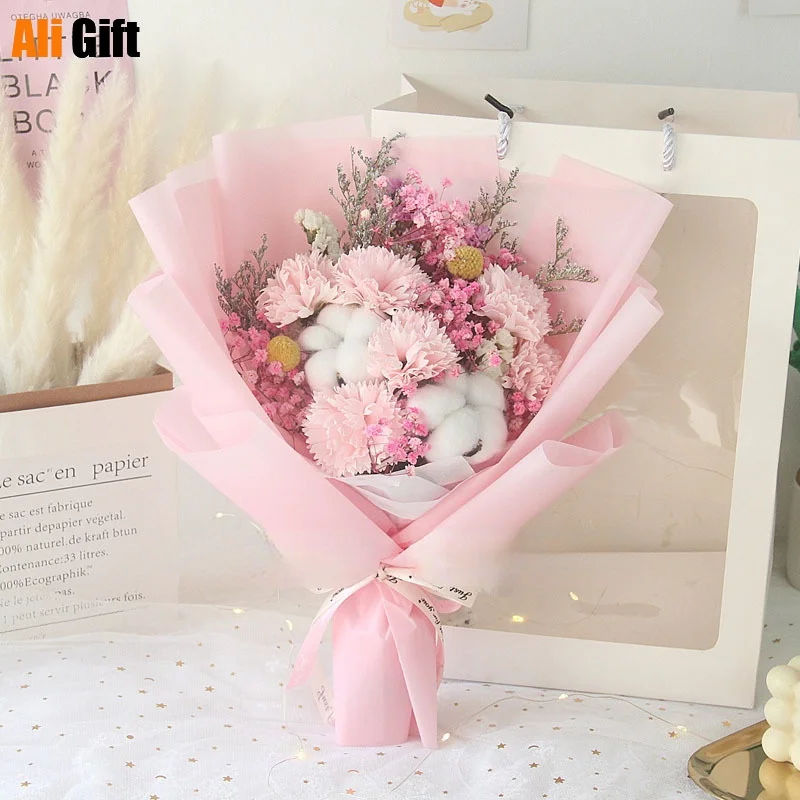 

Elegant Carnation Bouquet for Mother's Birthday Exquisite High-grade Handbag New Year Gift Dried Flower Gift Rose Decor