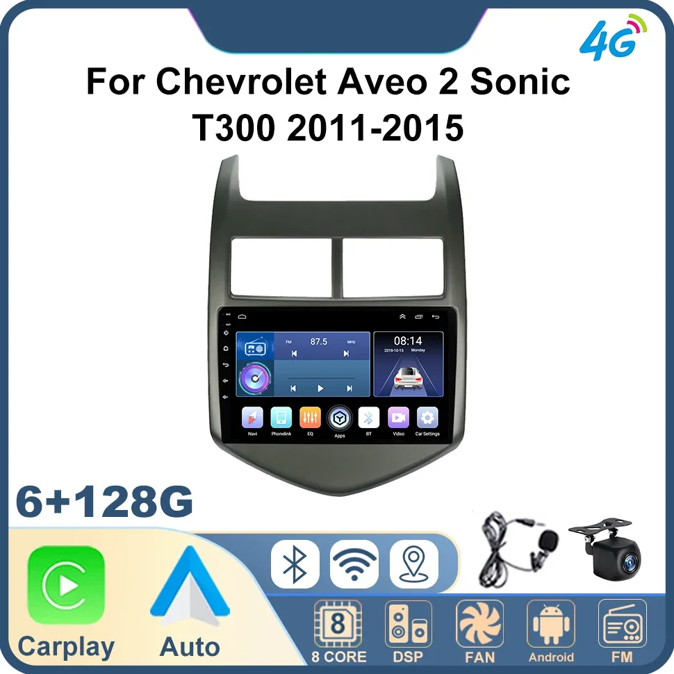 Беспроводное автомобильное радио Carplay Android Auto для Chevrolet Aveo 2 Sonic T300 2011-2015 WiFi FM BT GPS