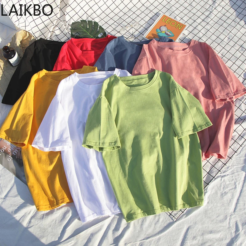 

8 Solid Color Cotton T shirt Women S-4XL Harajuku White Women's T-shirt O-Neck Korean Summer Top Basic Tshirt Dropshipping