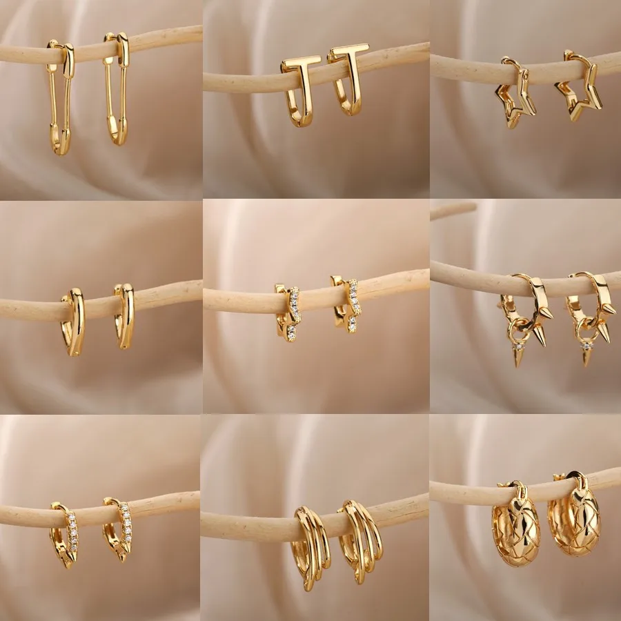 

Ins Fashion Gold Plated Cubic Zircon Paperclip Star Geometric Heart Snake Earrings Stud Women CZ Chunky Hoop Earrings Jewelry