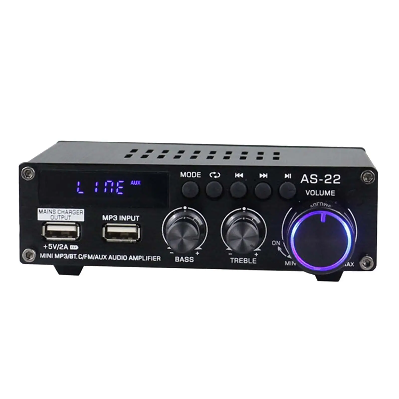 

Audio Stereo Amplifier Receiver 2 Channel USB Player Tabletop for Home Speakers HiFi with Bass and Control Knobs V5.0