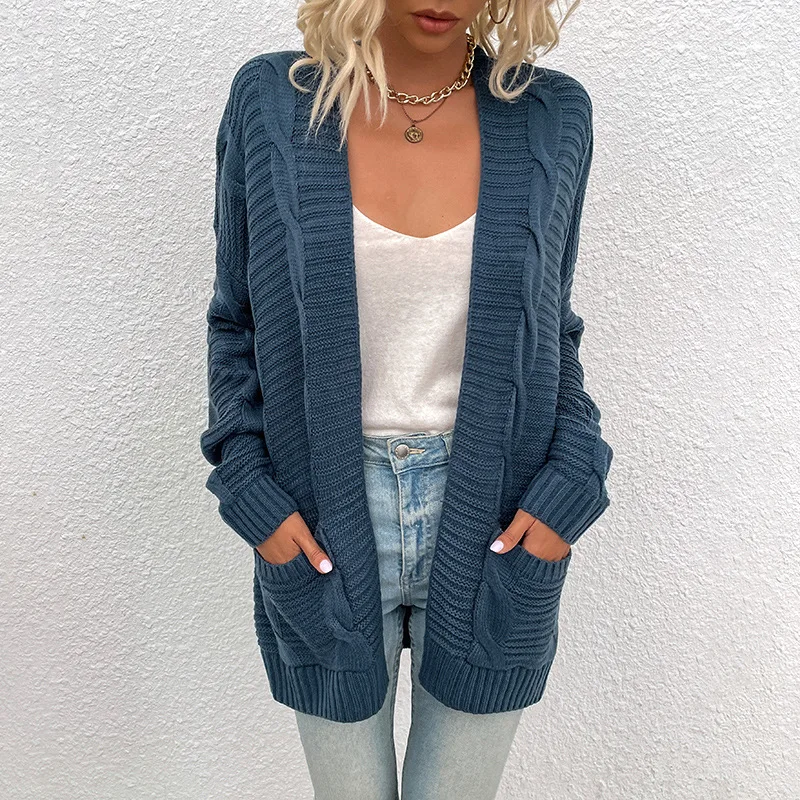 

Cardigans Women Sweater Long Sleeve Solid Knit Coat Autumn Winter Clothing Pockets Streetwear Jumpers Jacket Knitwears Traf 2023